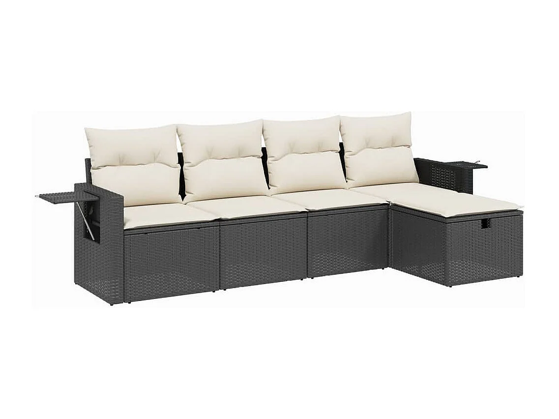 Salon de jardin 5 pcs avec coussins noir résine tressée FR56058