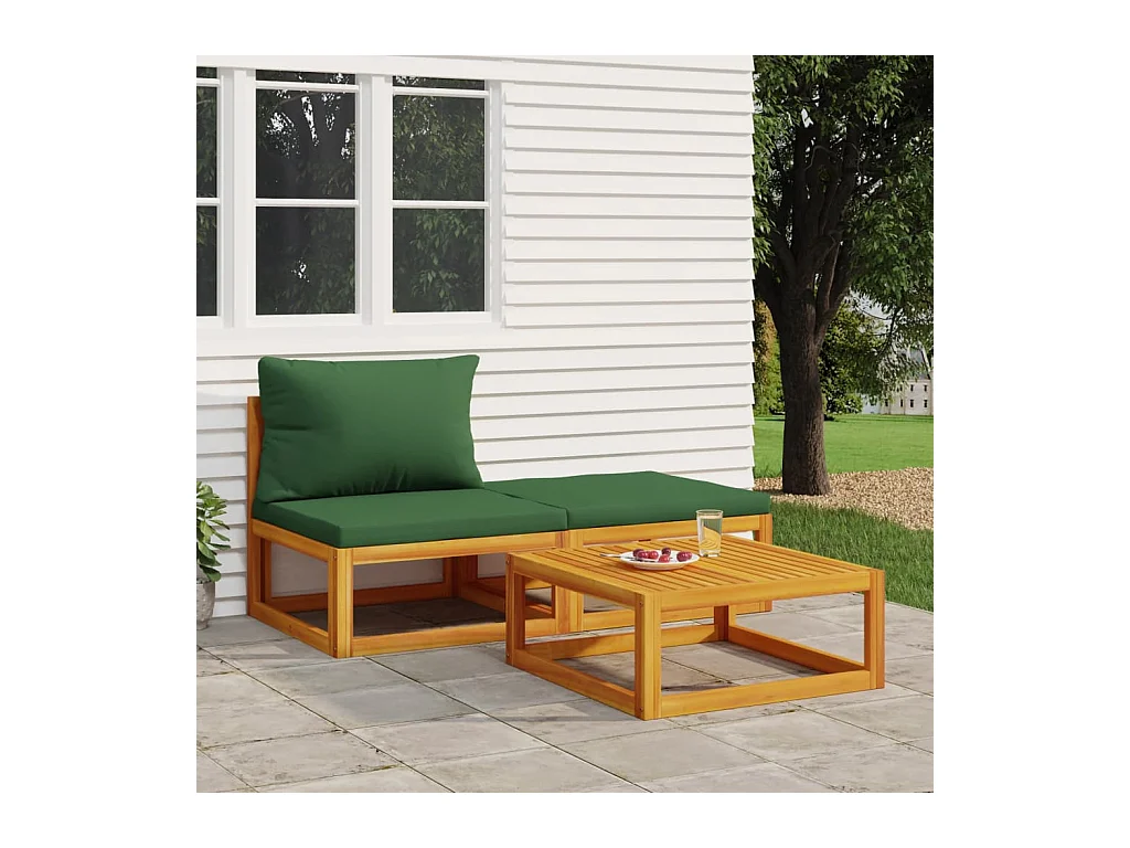 Salon de jardin 3 pcs avec coussins bois massif d'acacia FR20264
