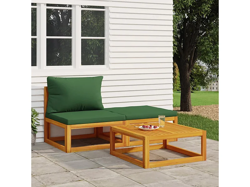 Salon de jardin 3 pcs avec coussins bois massif d'acacia FR20264