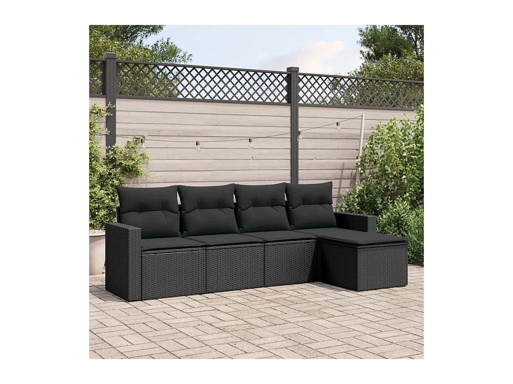 Salon de jardin 5 pcs avec coussins noir résine tressée FR26934