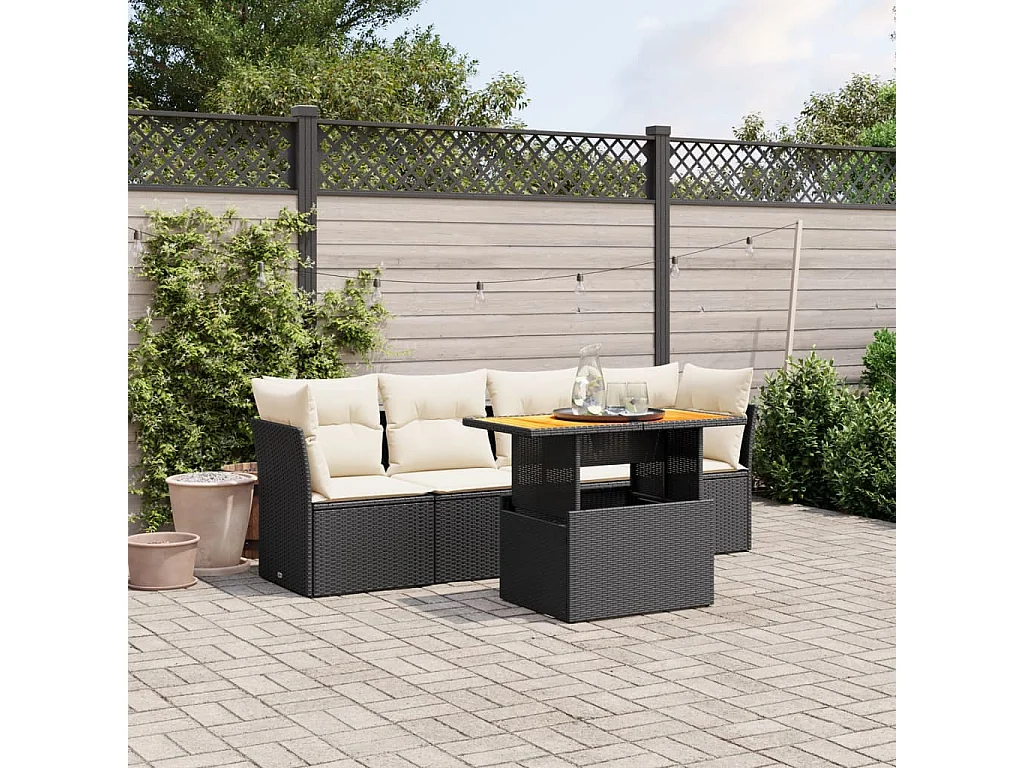 Salon de jardin 5 pcs avec coussins noir résine tressée FR19028