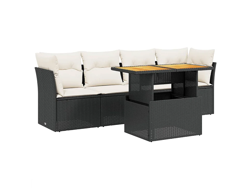 5-delige Loungeset met kussens poly rattan zwart BE864737