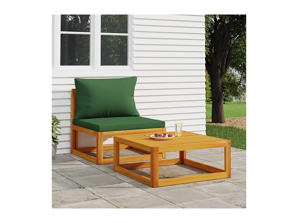 Salon de jardin avec coussins 2 pcs bois massif acacia FR11701