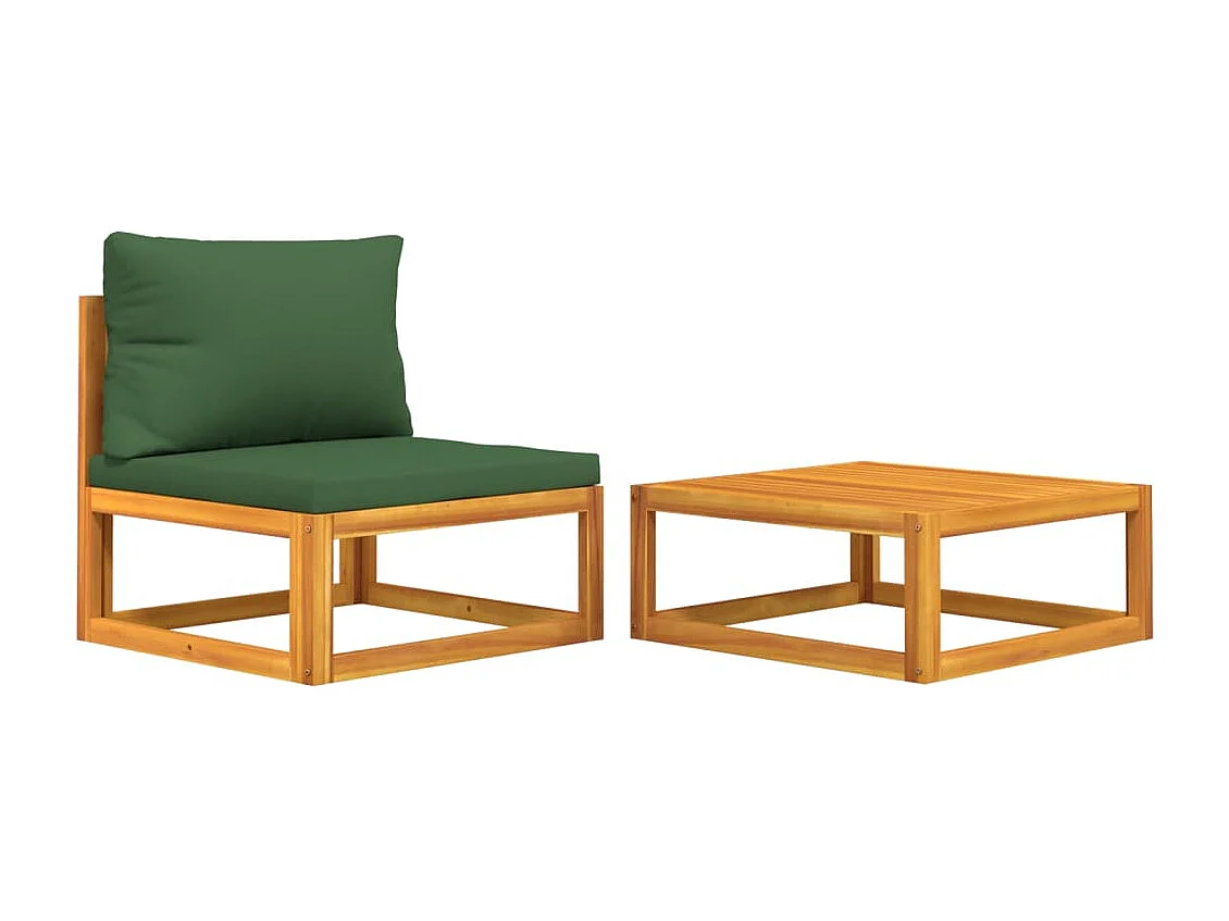 Salon de jardin avec coussins 2 pcs bois massif acacia FR11701