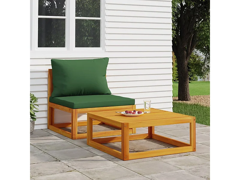 Salon de jardin avec coussins 2 pcs bois massif acacia FR11701