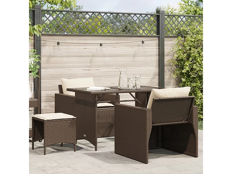 Salon de jardin 4 pcs avec coussins marron résine tressée FR66305