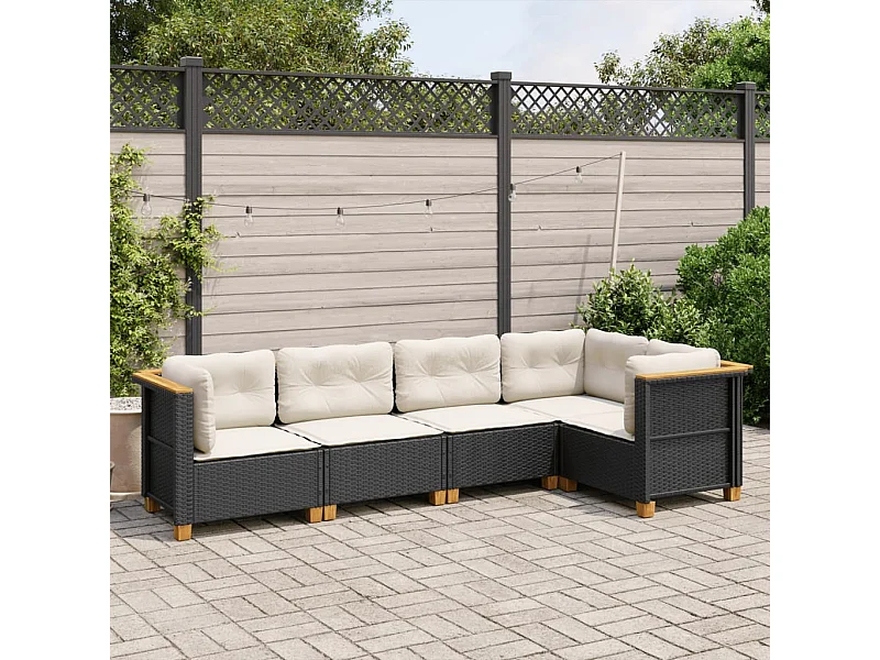 5 pcs conjunto sofás de jardim com almofadões vime PE preto PT557135