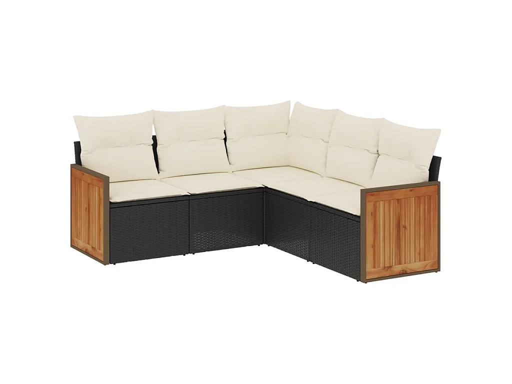 5-delige Loungeset met kussens poly rattan zwart BE875524
