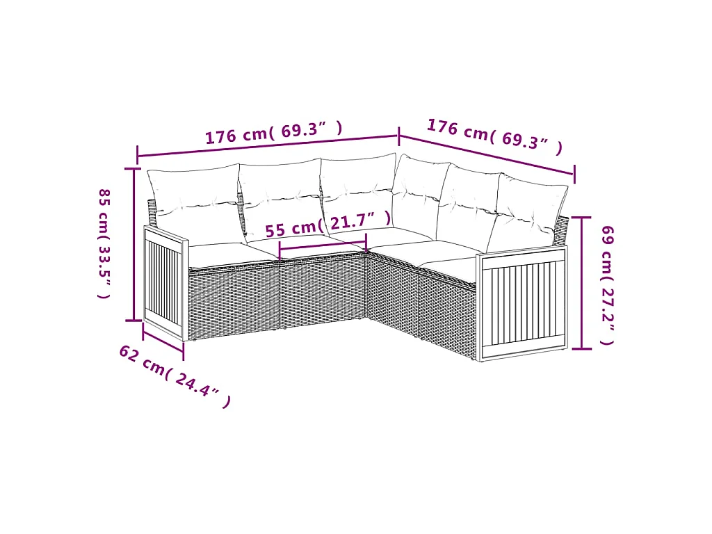 5-delige Loungeset met kussens poly rattan zwart BE875524