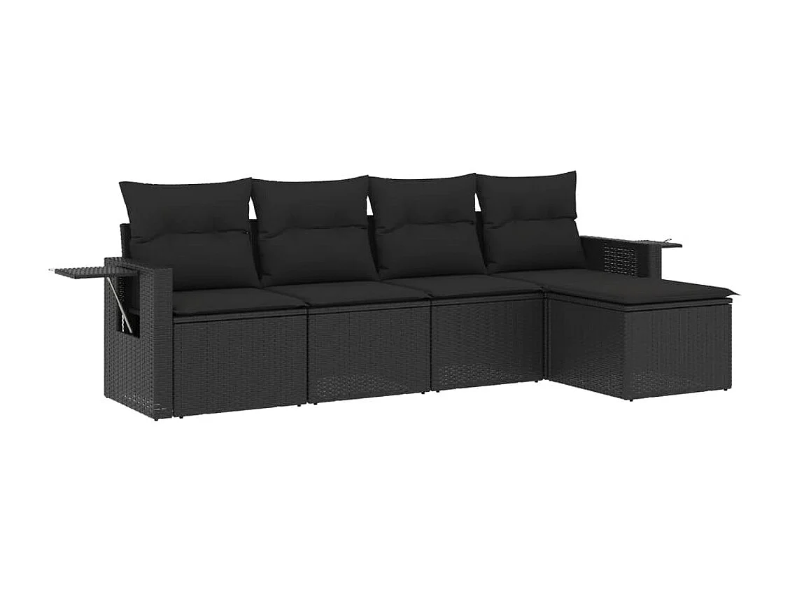 5 pcs conjunto sofás de jardim com almofadões vime PE preto PT303004