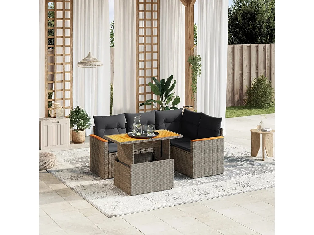 Conjunto de jardín con cojines 5 pzas ratán sintético gris ES689317