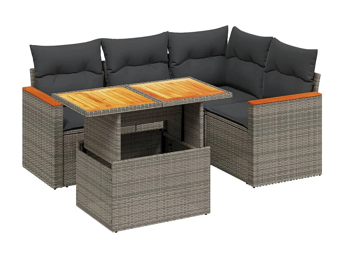 Conjunto de jardín con cojines 5 pzas ratán sintético gris ES689317