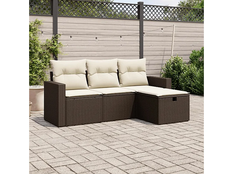 Salon de jardin 4 pcs avec coussins marron résine tressée FR17960