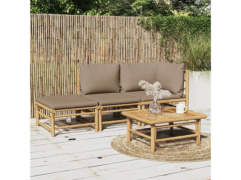 Salon de jardin 3 pcs avec coussins taupe bambou FR33089