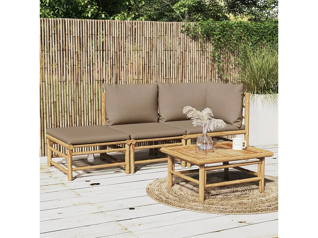 Salon de jardin 3 pcs avec coussins taupe bambou FR33089