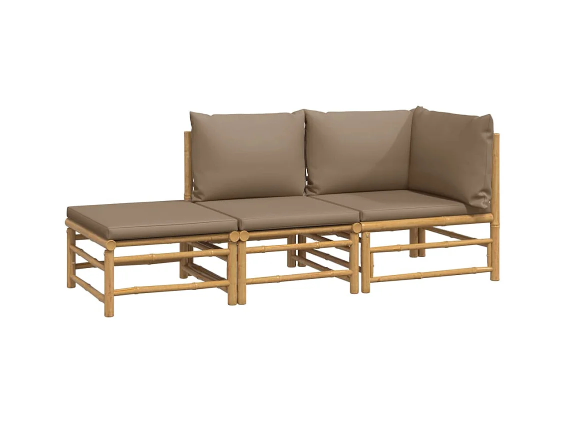 3-delige Loungeset met kussens bamboe taupe BE252905