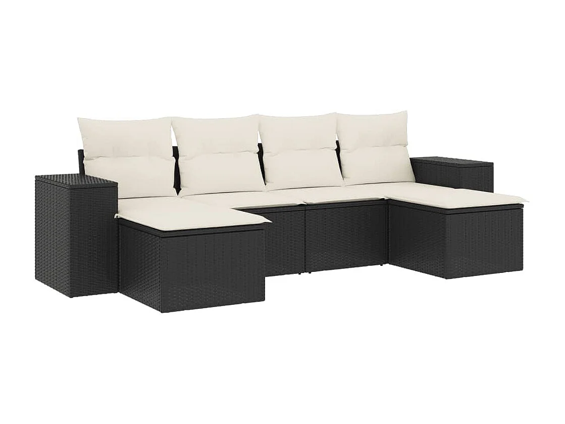 Conjunto de jardín 6 piezas y cojines ratán sintético negro ES575455