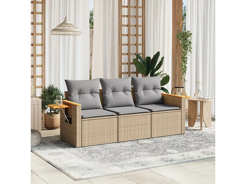Salon de jardin avec coussins 3 pcs beige résine tressée FR14744