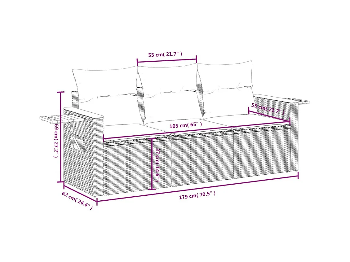 Conjunto de jardín con cojines beige 3 pzas ratán PE ES527965