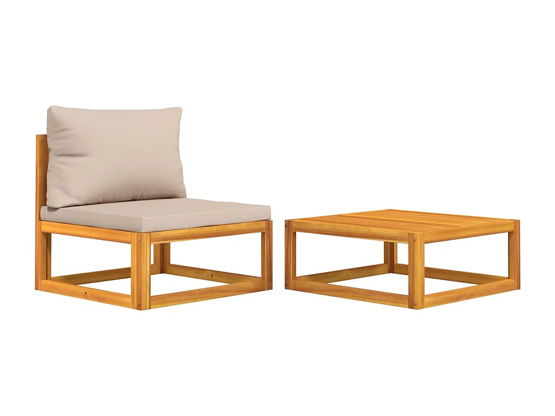 Conjunto de jardín 2 pzas con cojines madera maciza acacia ES710936