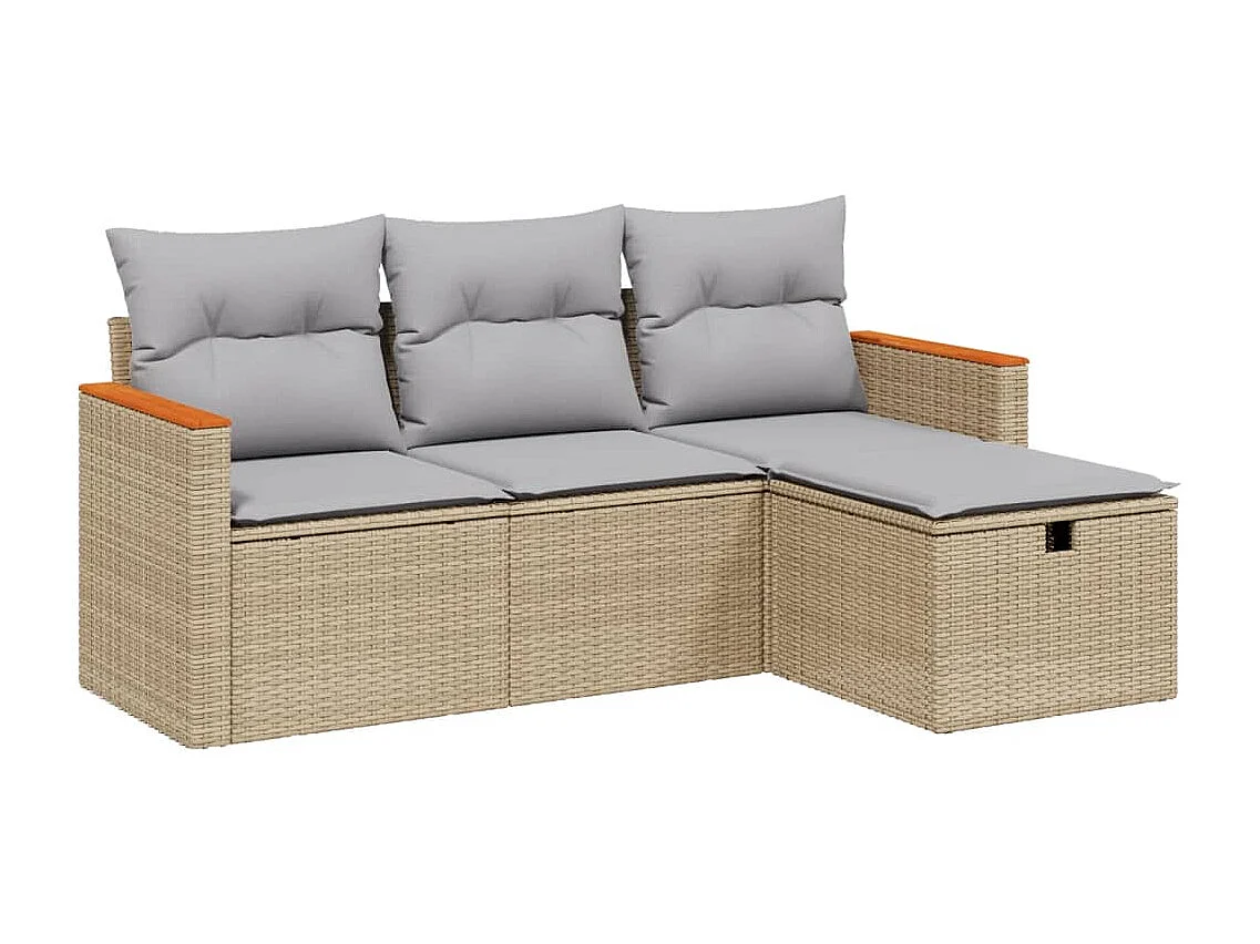 Salon de jardin avec coussins 4pcs mélange beige résine tressée FR70394