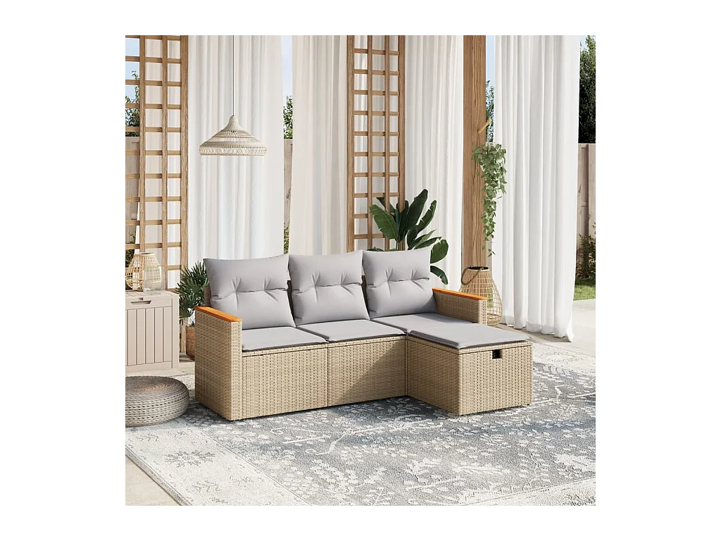 Salon de jardin avec coussins 4pcs mélange beige résine tressée FR70394