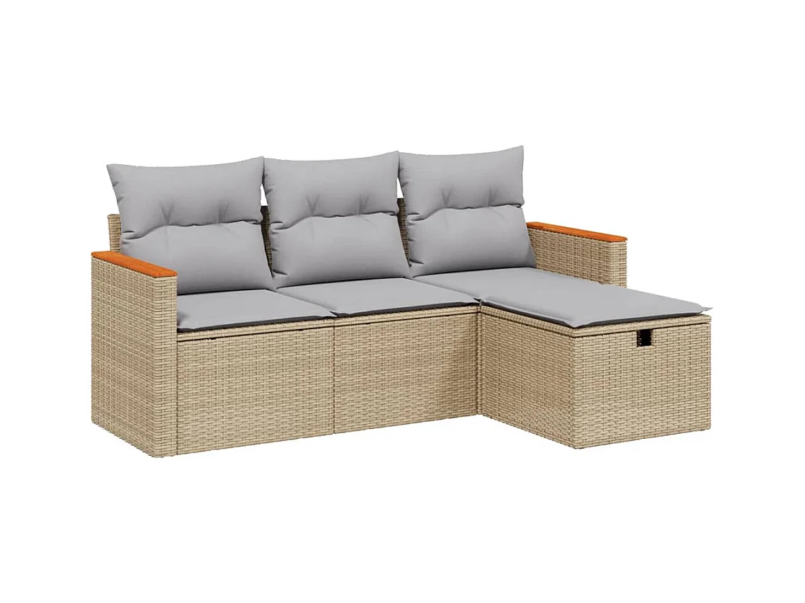 Salon de jardin avec coussins 4pcs mélange beige résine tressée FR70394