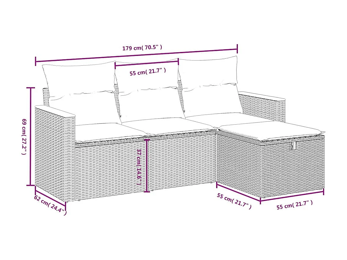 4-delige Loungeset met kussens poly rattan gemengd beige BE820304