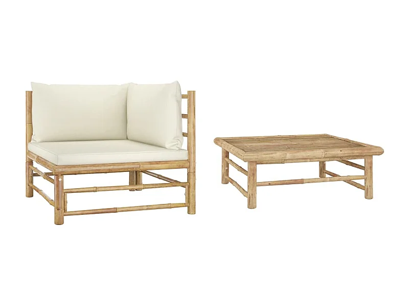 Salon de jardin 2 pcs avec coussins blanc crème Bambou FR86264