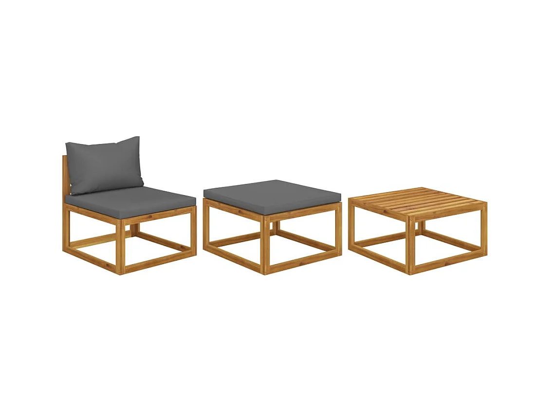 Salon de jardin 3 pcs avec coussins Bois d'acacia solide FR78834
