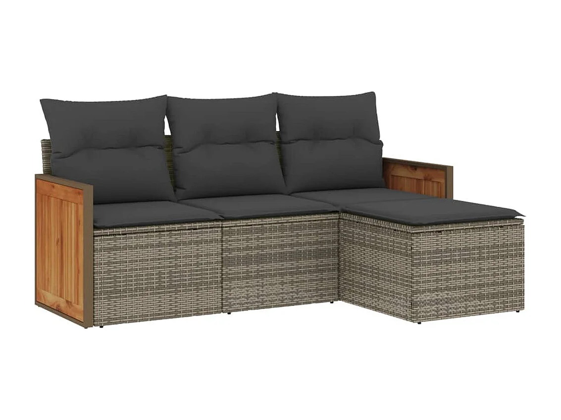 4-delige Loungeset met kussens poly rattan grijs BE394015