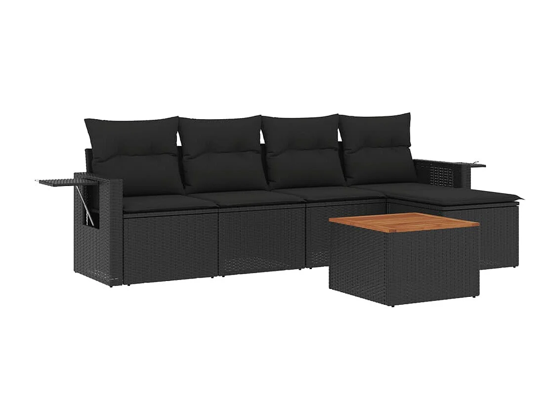 6 pcs conjunto sofás de jardim c/ almofadões vime PE preto PT747612