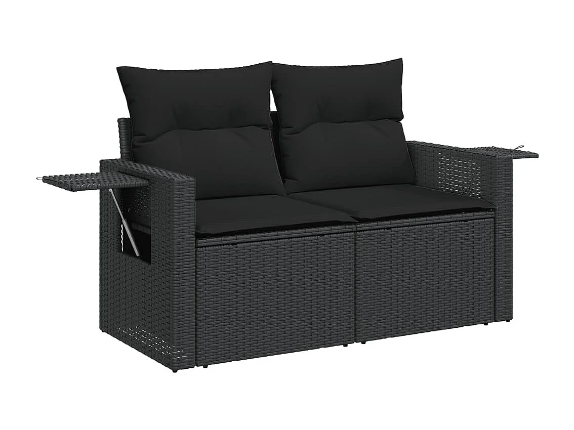 6 pcs conjunto sofás de jardim c/ almofadões vime PE preto PT747612