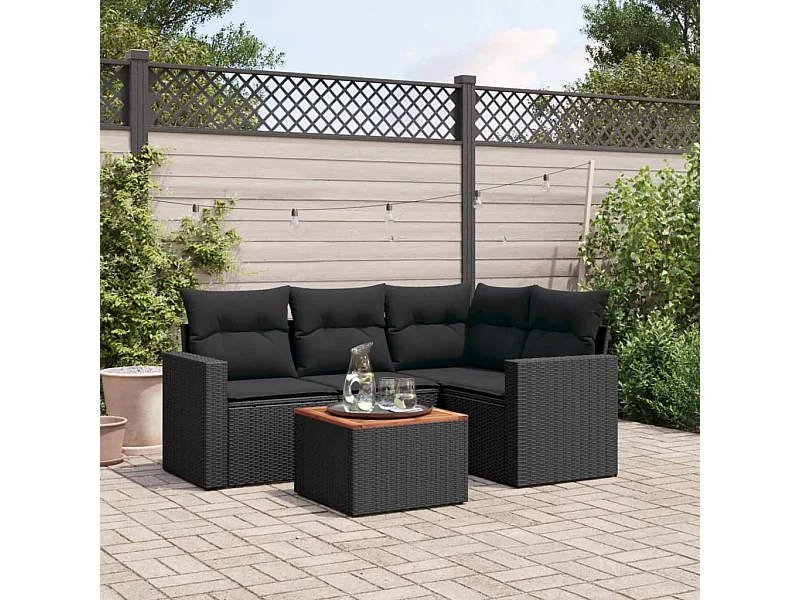 5 pcs conjunto sofás de jardim com almofadões vime PE preto PT593231