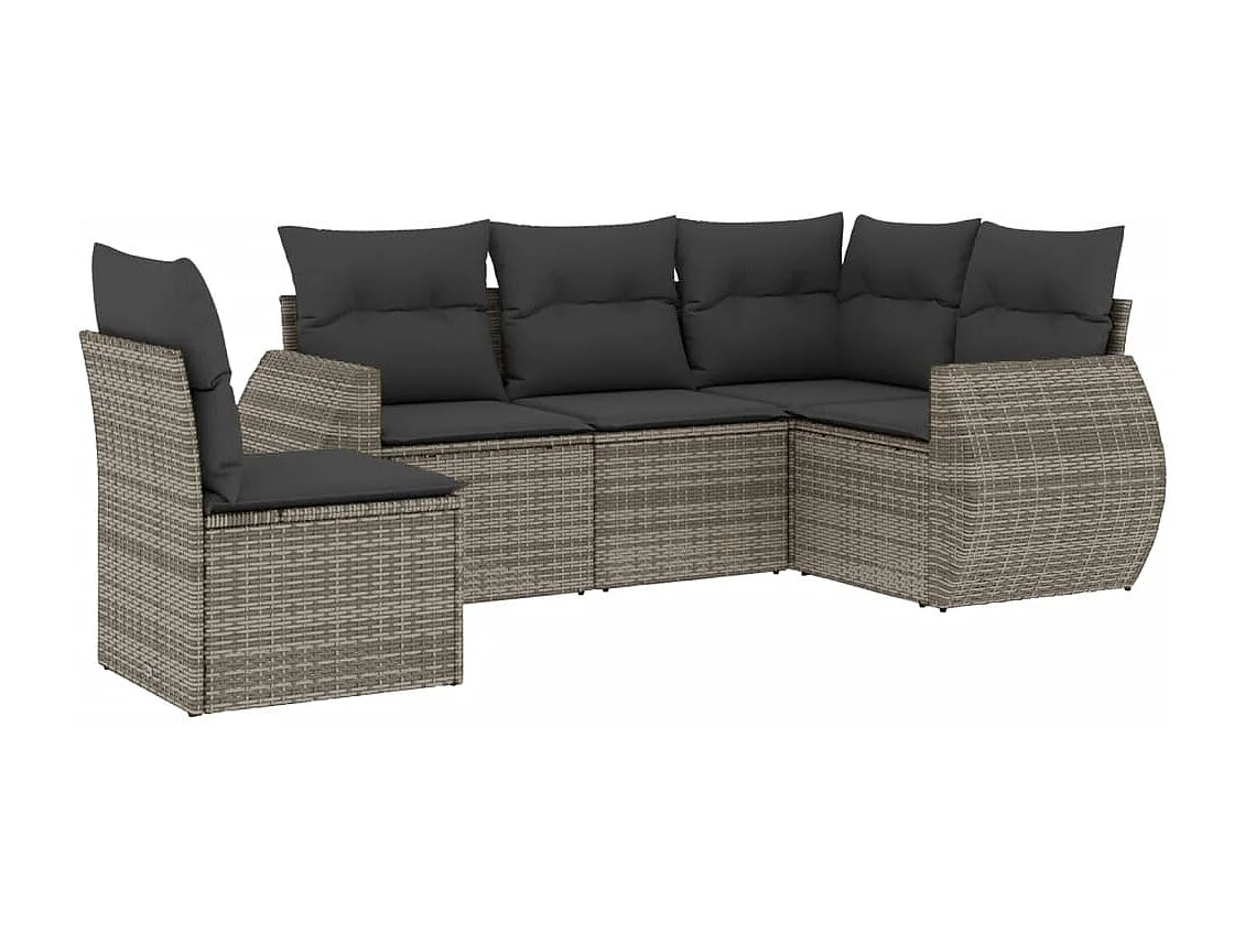 Salon de jardin 5 pcs avec coussins gris résine tressée FR72478