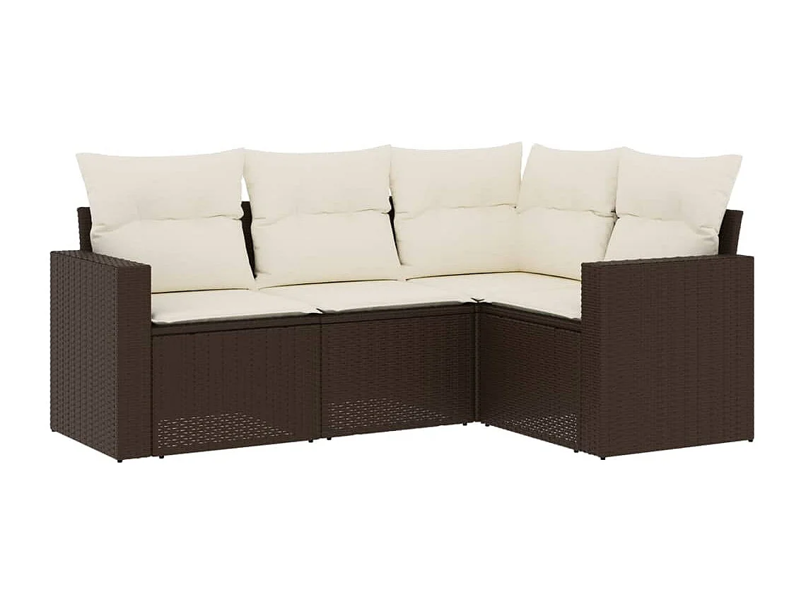 Salon de jardin 4 pcs avec coussins marron résine tressée FR84048