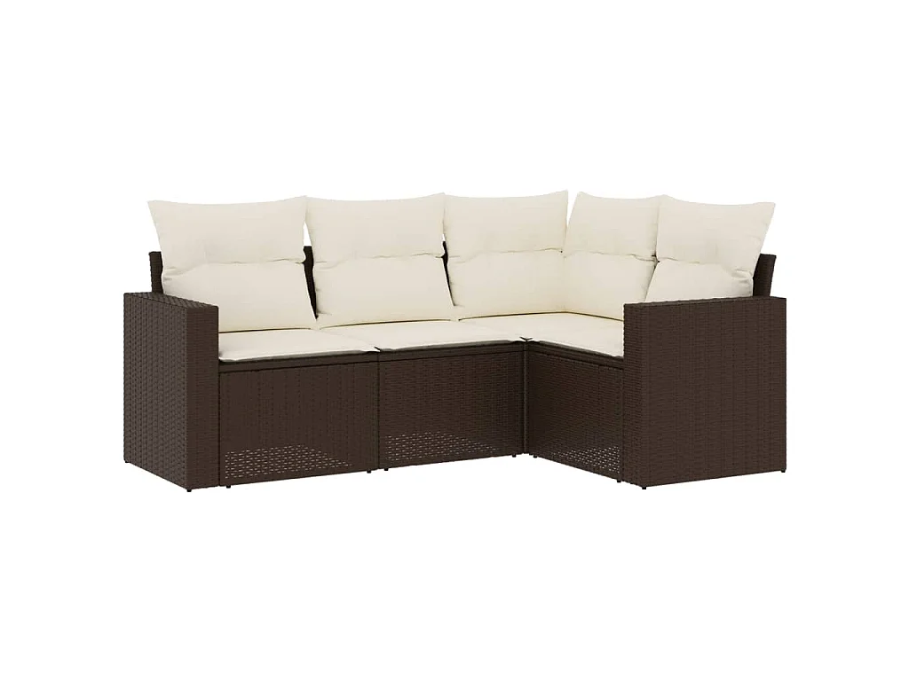 4 pcs conjunto sofás de jardim c/ almofadões vime PE castanho PT598383