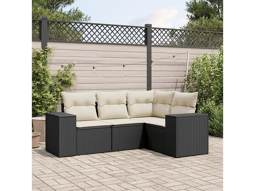 4-delige Loungeset met kussens poly rattan zwart BE164296