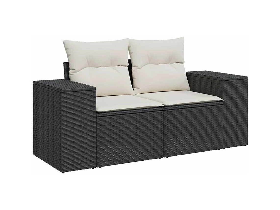 Salon de jardin 4 pcs avec coussins noir résine tressée FR94067