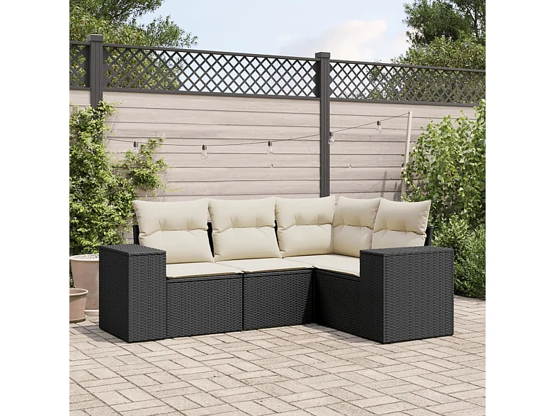 4-delige Loungeset met kussens poly rattan zwart BE164296