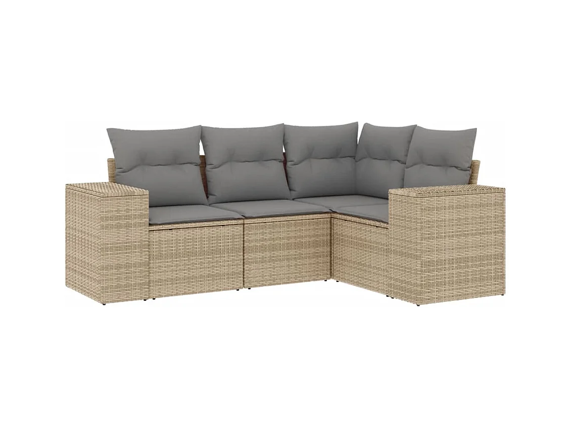Salon de jardin avec coussins 4 pcs beige résine tressée FR55523