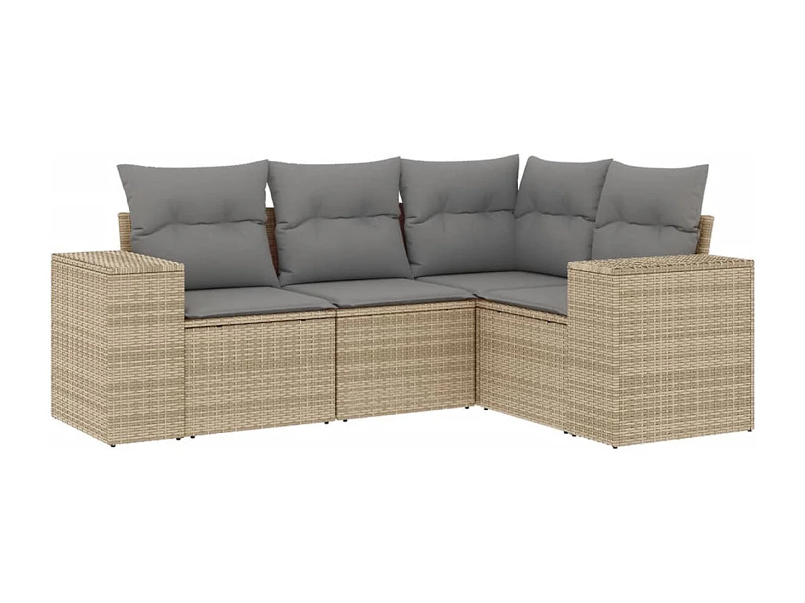 Salon de jardin avec coussins 4 pcs beige résine tressée FR55523