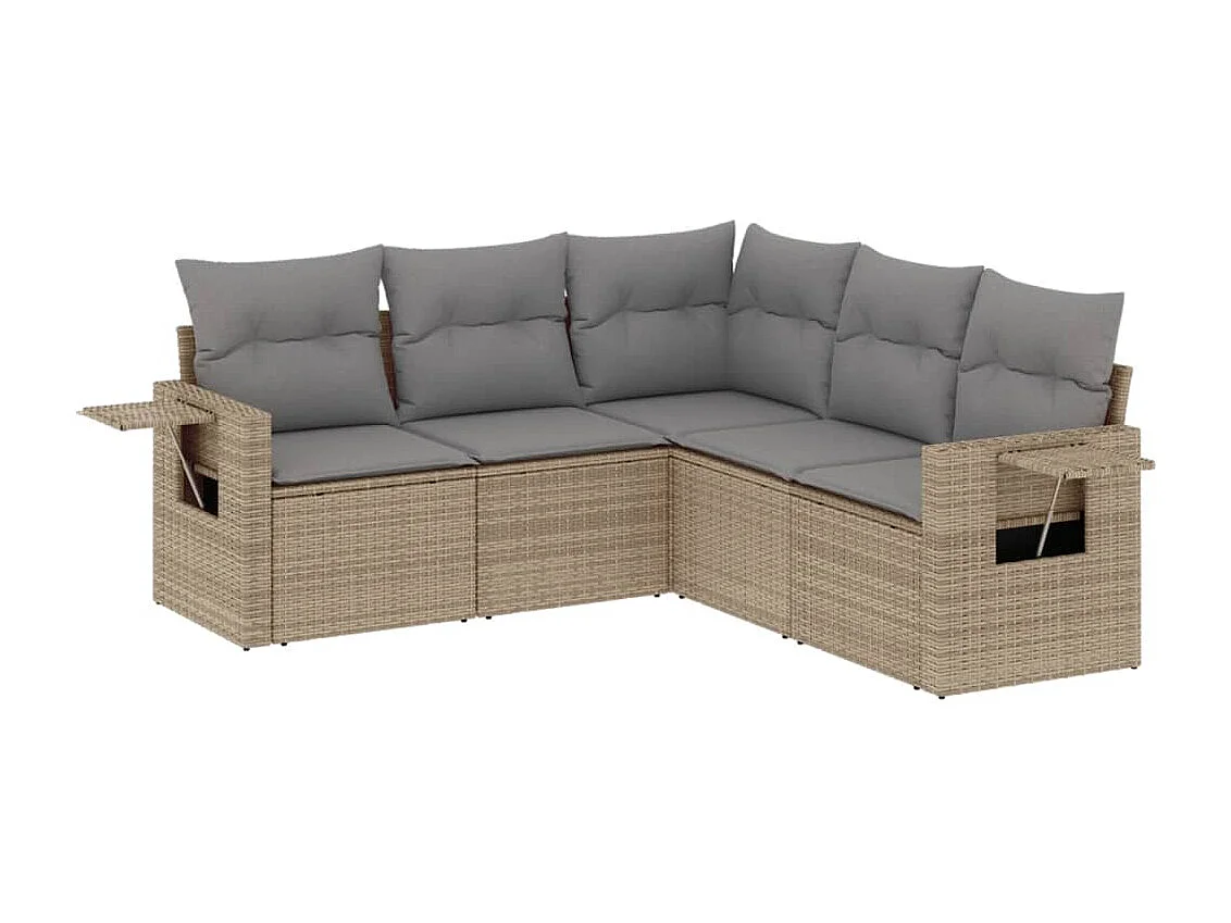 Conjunto de jardín con cojines 5 pzas ratán sintético beige ES283550