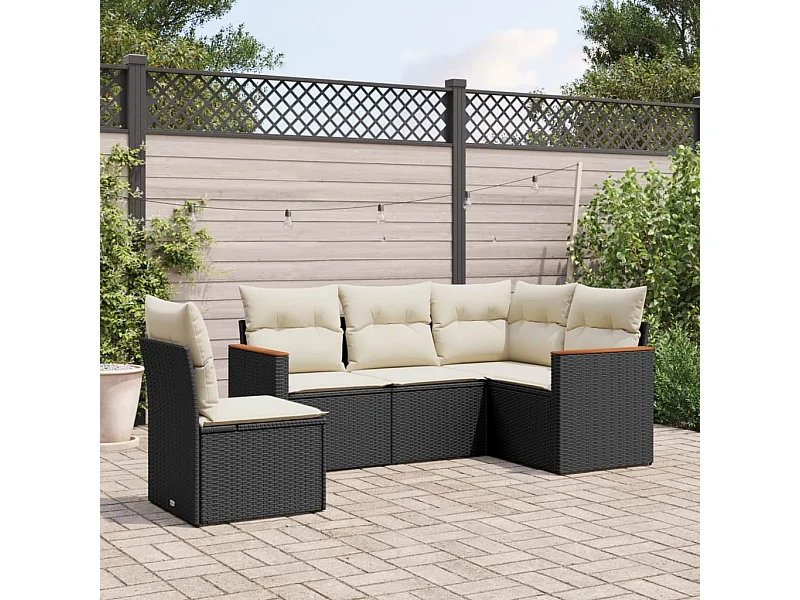 Salon de jardin 5 pcs avec coussins noir résine tressée FR52672