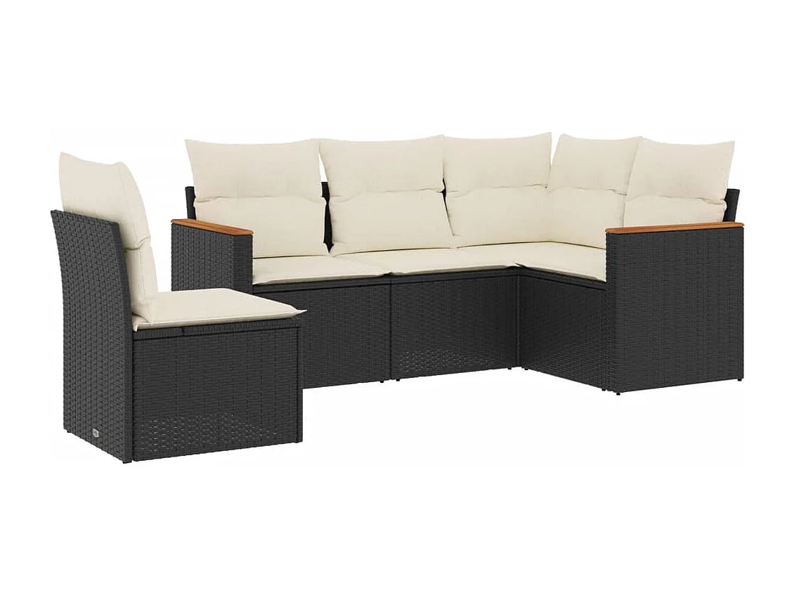5-delige Loungeset met kussens poly rattan zwart BE195115