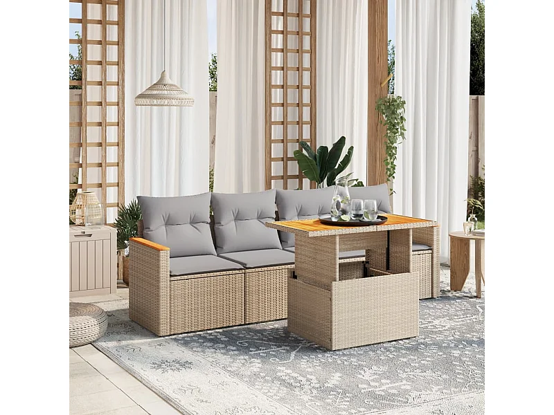 Conjunto de jardín con cojines 5 pzas ratán sintético beige ES363614