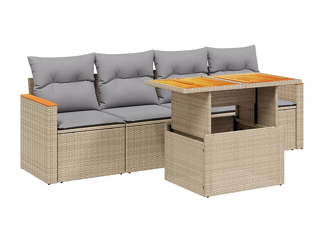 Conjunto de jardín con cojines 5 pzas ratán sintético beige ES363614