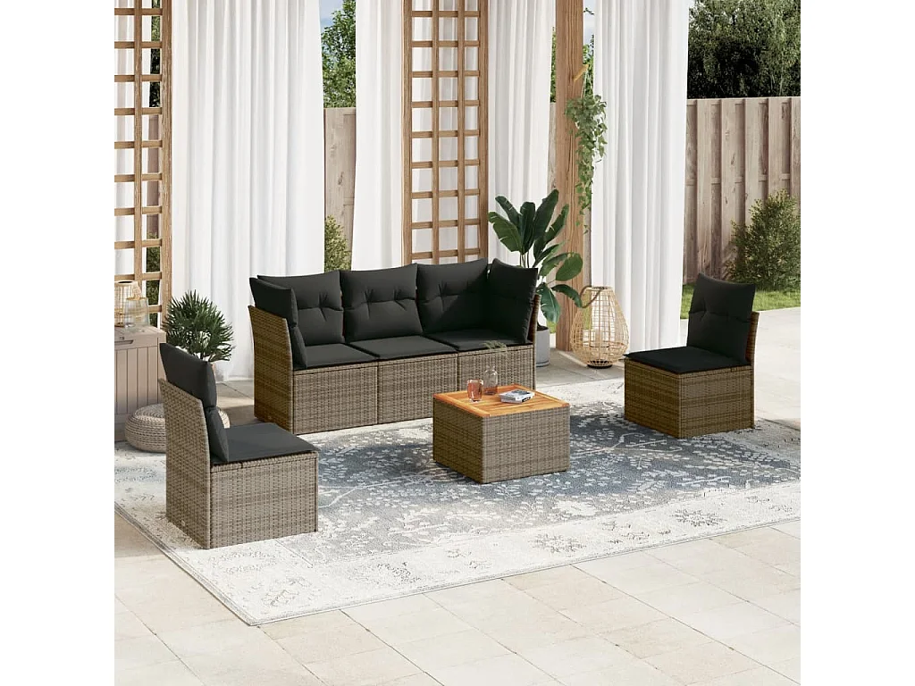 6 pcs conjunto sofás de jardim com almofadões vime cinzento PT924846