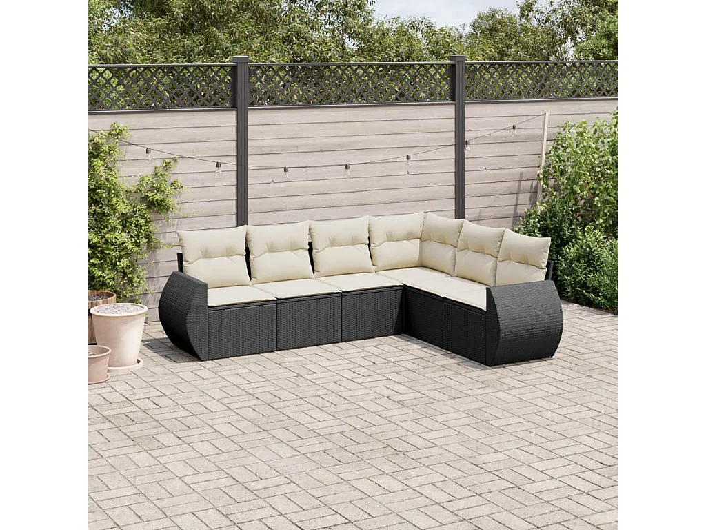 Salon de jardin 6 pcs avec coussins noir résine tressée FR52999