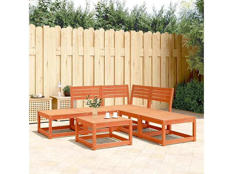 Conjunto de jardín 5 pzas madera maciza pino marrón cera ES939602